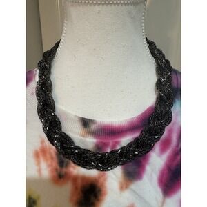 Express Signed Necklace Braided Mesh Lace Chain‎ Dark Oxidized Silver Tone 18"